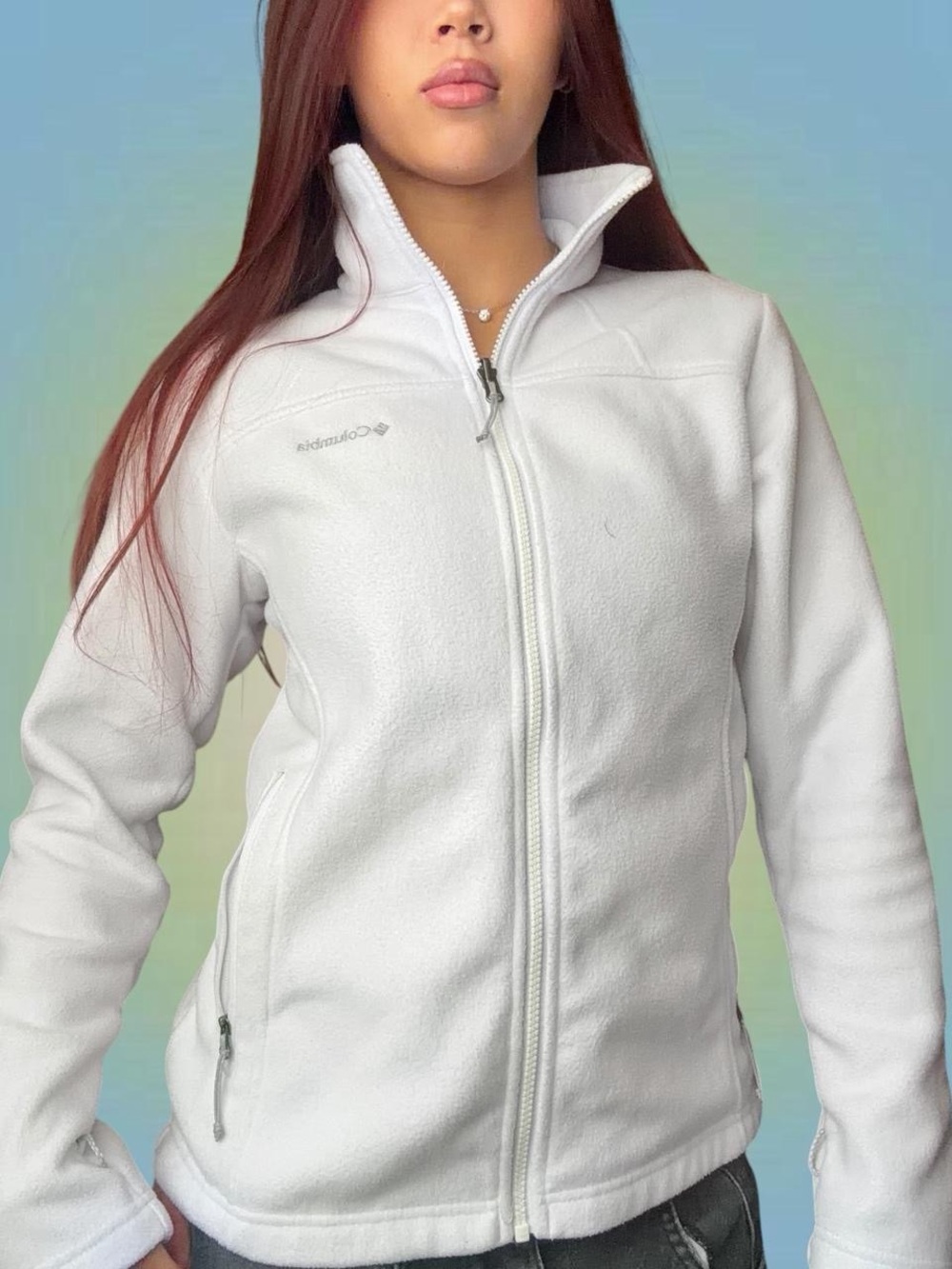 Columbia White Full-Zip Fleece Jacket